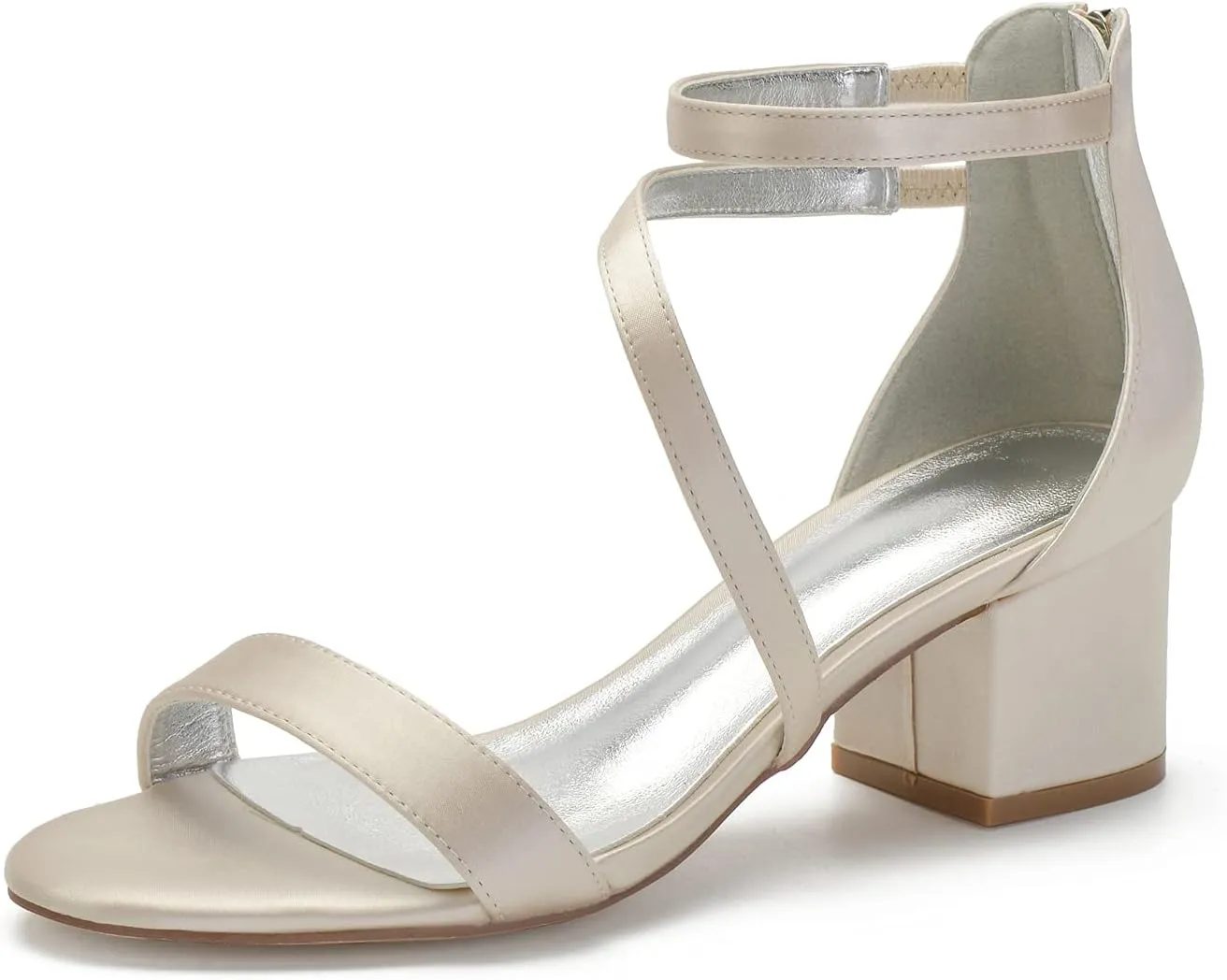 Women's Satin Block Heels Wedding Sandals Ankle Strap Comfortable Bridal Shoes Formal Evening Prom Party Shoes