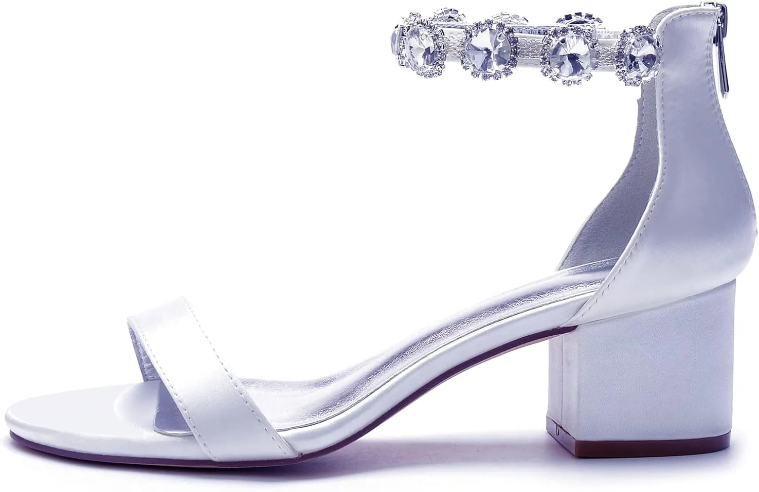 Women's Satin Wedding Shoes for Bride Block Heels Crystal Bridal Shoes Low Heels Prom Shoes 702-26