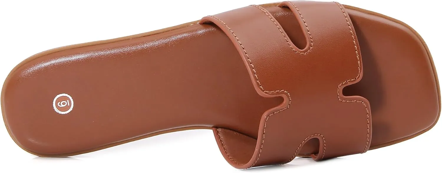 Women's Slide Sandals Comfortable Flat Slip On Leather Sandals
