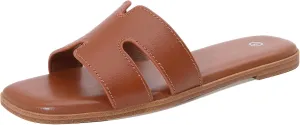 Women's Slide Sandals Comfortable Flat Slip On Leather Sandals