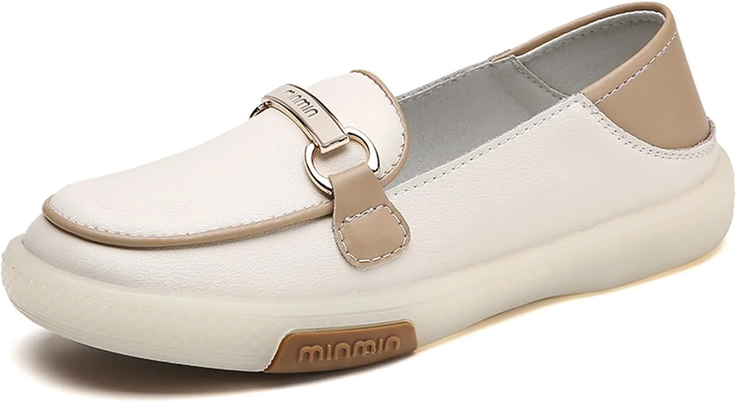 Women's Soft Genuine Leather Classic Buckle Penny Loafers Casual Fashion Lightweight Driving Moccasins Comfortable Round Toe Breathable Slip On Walking Flats
