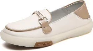 Women's Soft Genuine Leather Classic Buckle Penny Loafers Casual Fashion Lightweight Driving Moccasins Comfortable Round Toe Breathable Slip On Walking Flats