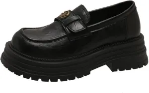 Women's Spring Vintage Platform Slip-On Loafers - Stylish Thick-Soled Leather Shoes in Collection for A Retro Look