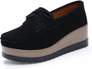 Women's Tassel Suede Wedge-Shaped Lefu Shoes Fashion Thick Sole Wedge Shaped Sneakers with Arch Support Wide Low Cut Wedge Shaped Casual Shoes.