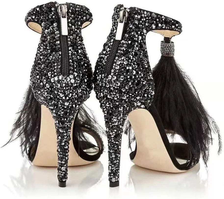 Women's Tassels Rhinestone Heeled Sandals Wedding Dress White Sandals Stiletto Heel Pearl