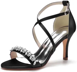 Womens Wedding Shoes Heels for Women Open Toe Buckle Ankle Strap Kitten Heels for Women Pump Block Sandals 3.34 inches Silver Black White Nude for Party Wedding(Black,10)