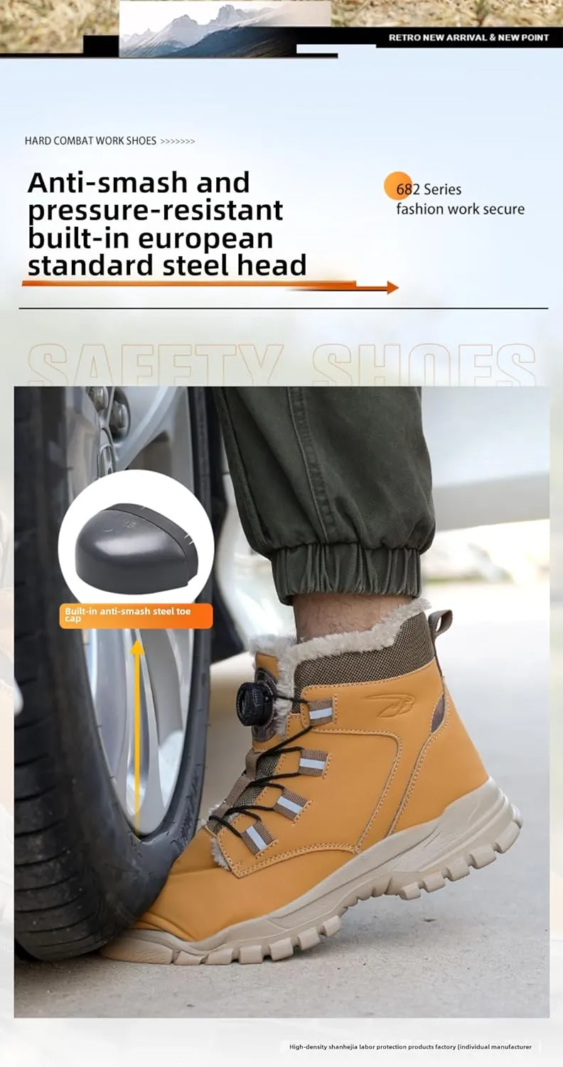 Work Boots Winter Steel Hard Toe Footwear for Men Anti-slip Pierce Proof Inslulated Warm Thermal Waterproof Inner Flannel Protective