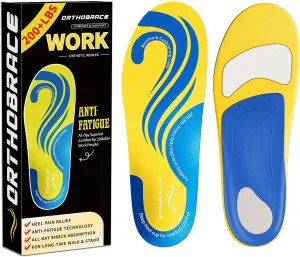 Work Insoles, 200 lbs Heavy Duty Medium and High Arch Support Inserts for Standing All Day, Foot Pain Relief for Plantar Fasciitis, Anti Fatigue,Work Boot Shoe Insoles Men Women-M