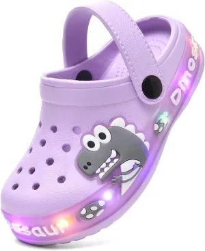 XPKWS Fur Lined Toddler Clogs Kids Slippers Fuzzy Light up Sandals Boys Girls Garden Shoes Winter Warm Cartoon Slides Slip on Lightweight