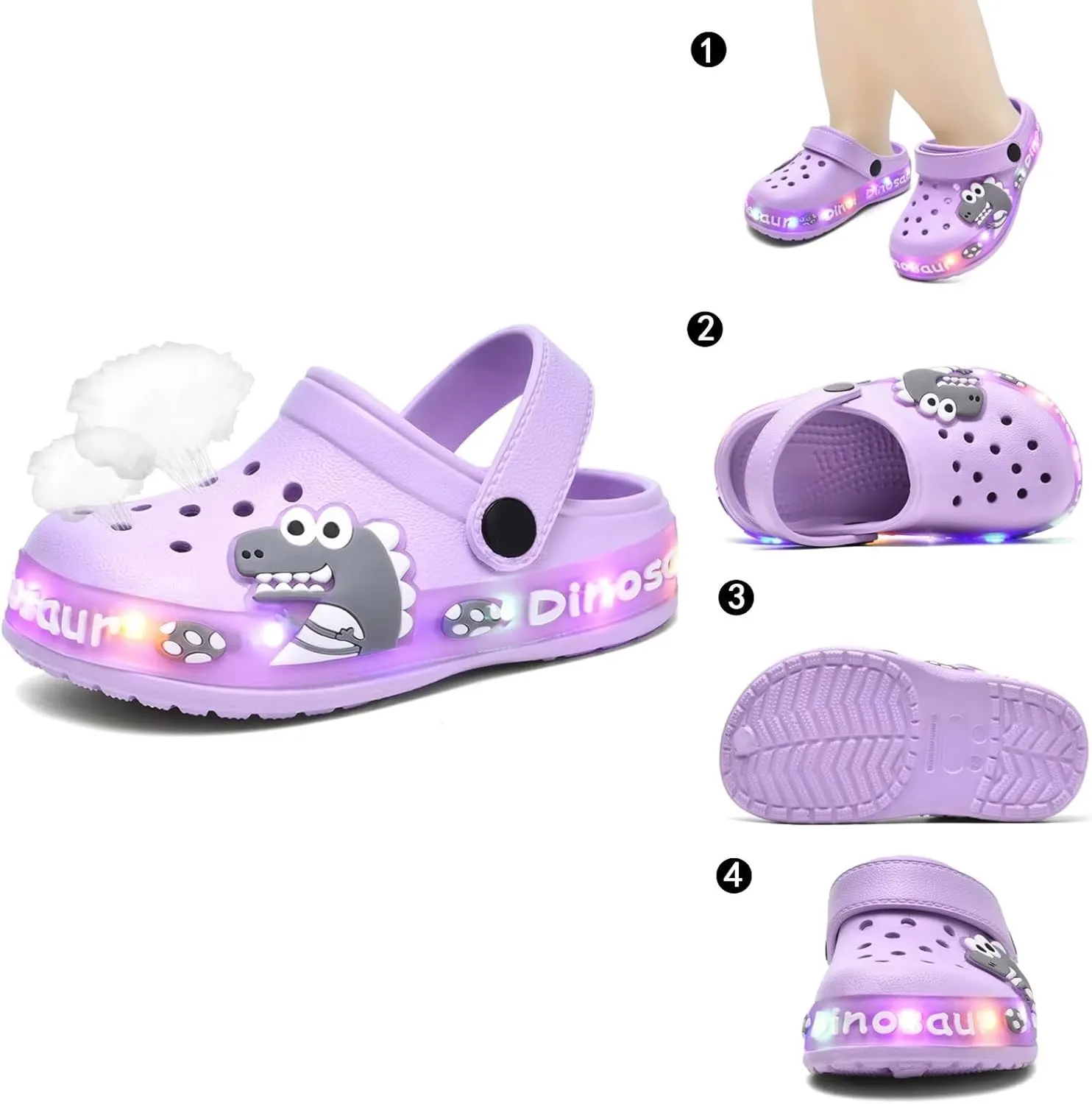 XPKWS Fur Lined Toddler Clogs Kids Slippers Fuzzy Light up Sandals Boys Girls Garden Shoes Winter Warm Cartoon Slides Slip on Lightweight