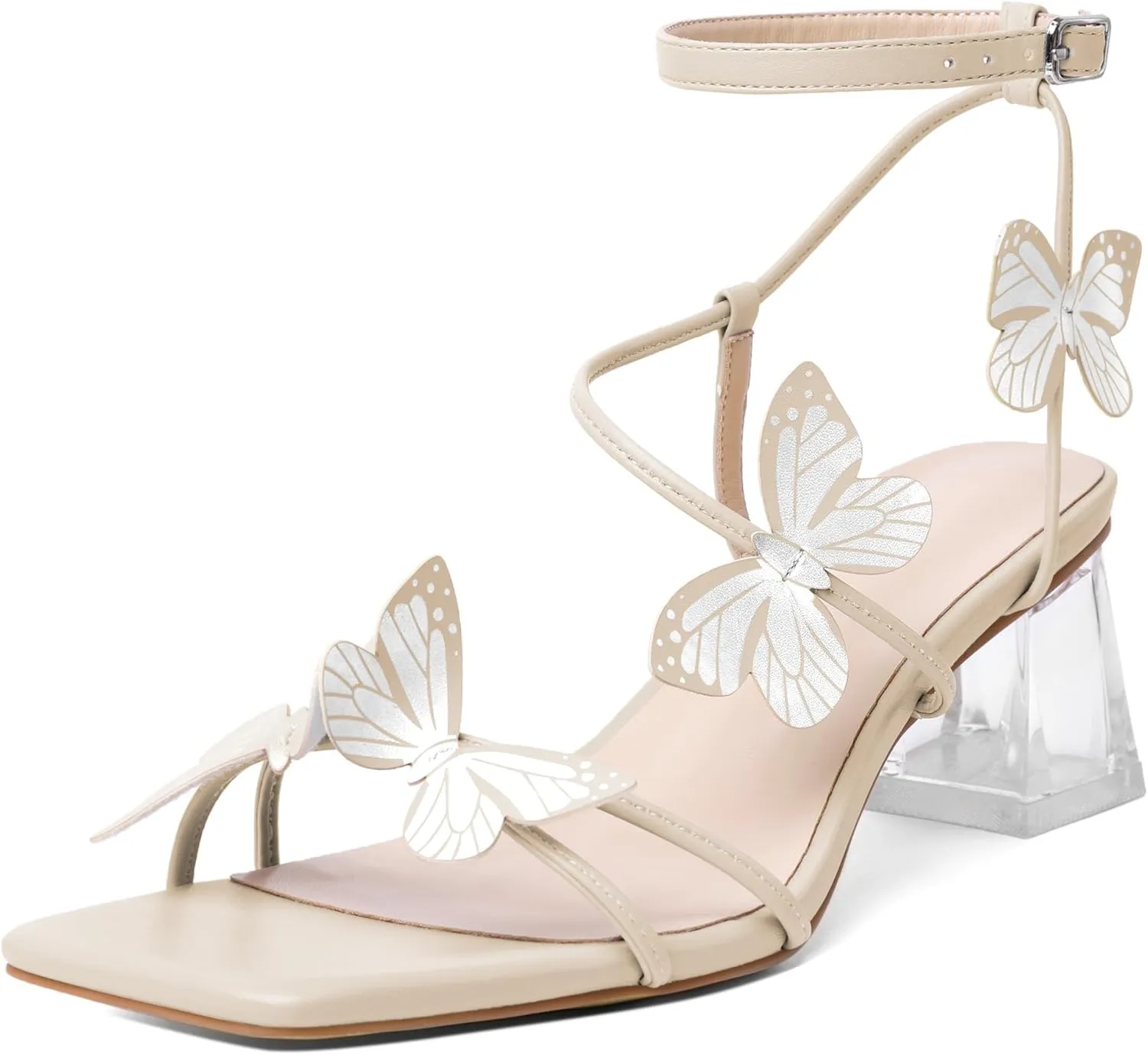 Zamikoo Women's Heeled Sandals Square Open Toe Ankle Strap Block Heels Strappy Clear Heels Chunky Low Heels