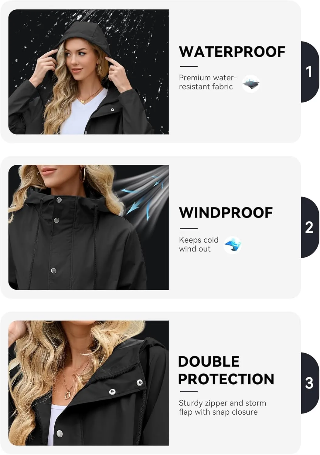 Zando Long Rain Coat for Women Packable Rain Jacket Womens Waterproof Raincoat Lightweight Hooded Windbreaker Trench Coat