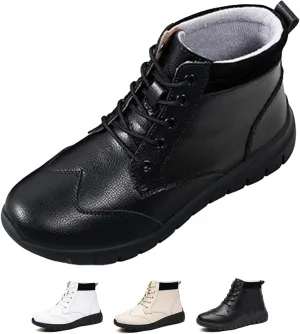 Zeberfi Women's Genuine Leather Flats Ankle Boots Fashion Round Toe Lace Up Soft Sole Casual Booties Retro Comfortable Lightweight High Top Walking Shoes